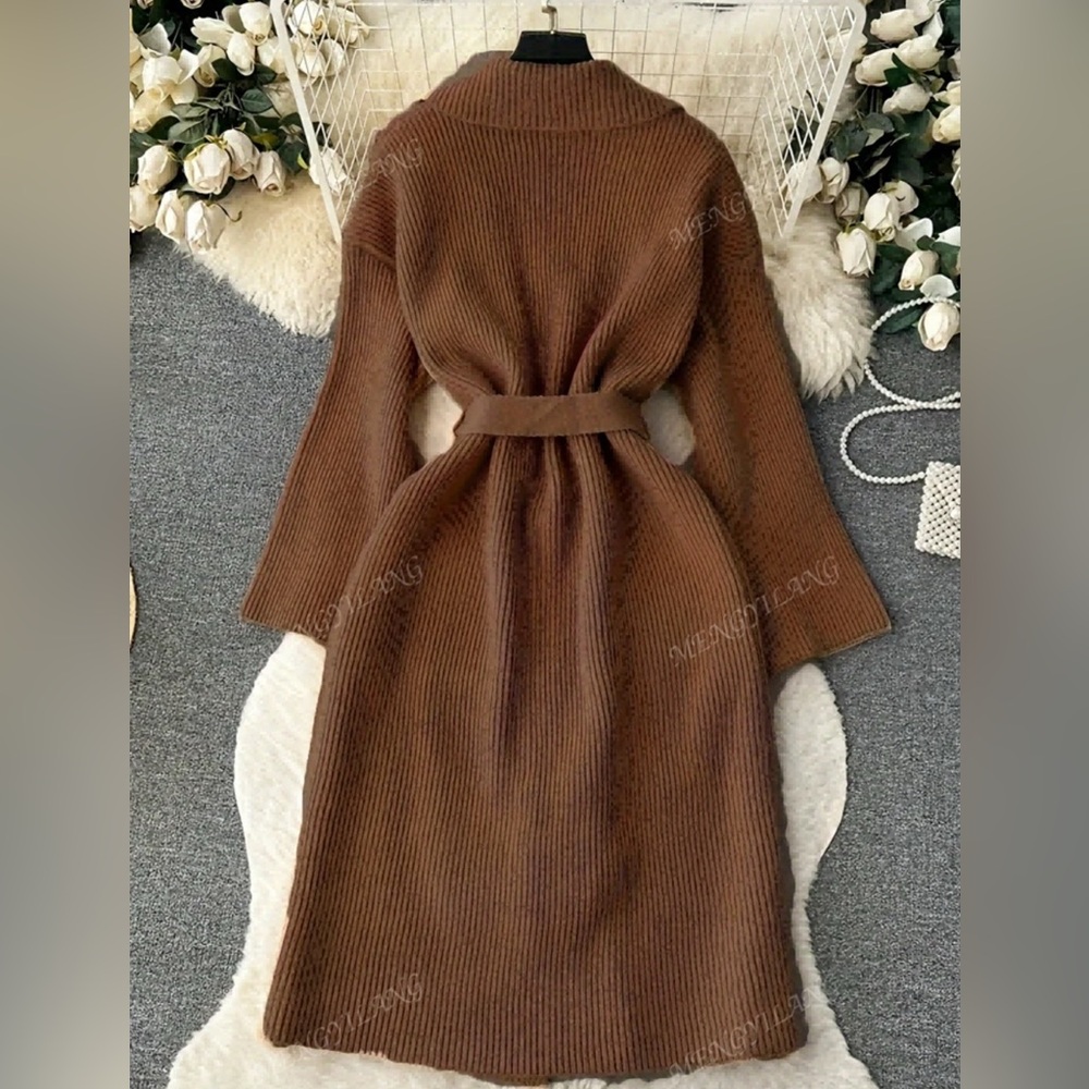 🆕 🤎Brown Knitted Cardigan Coat with belt - Picture 4 of 4